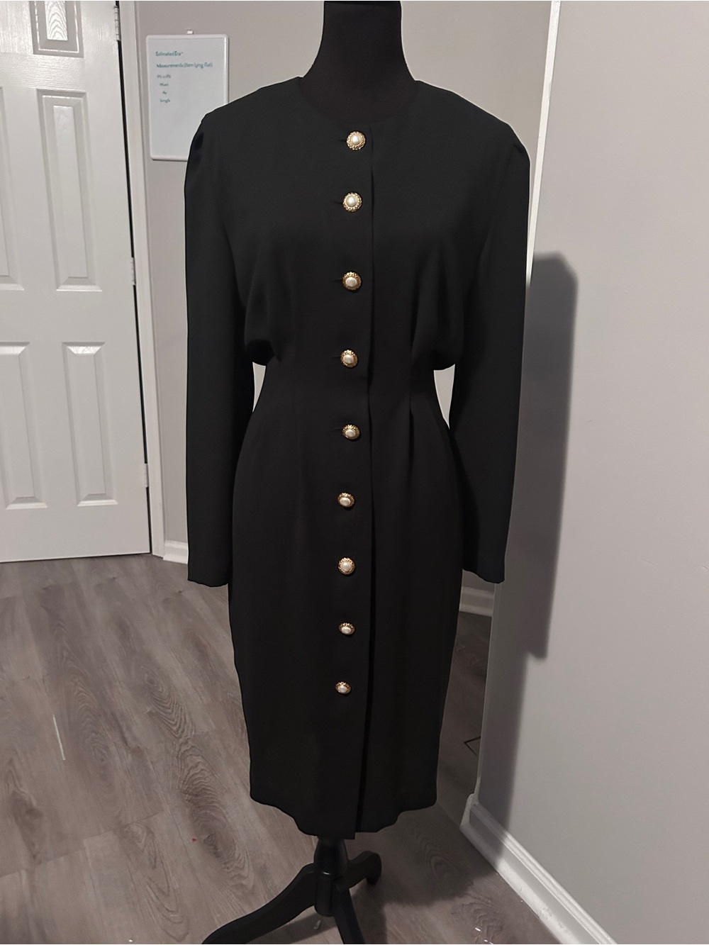 Vintage black 90s Chaus midi work dress, formal, whimsy goth size 14